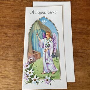 Vtg Rust Craft Joyous Easter Greeting Card Religious Bible Verse Angel